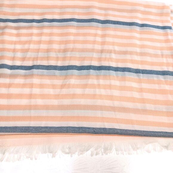 J Crew 100% Wool Scarf Striped Peach White Blue - Picture 6 of 11